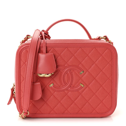 Chanel Caviar Quilted Large CC Filigree Vanity Case Coral 1 of 10
