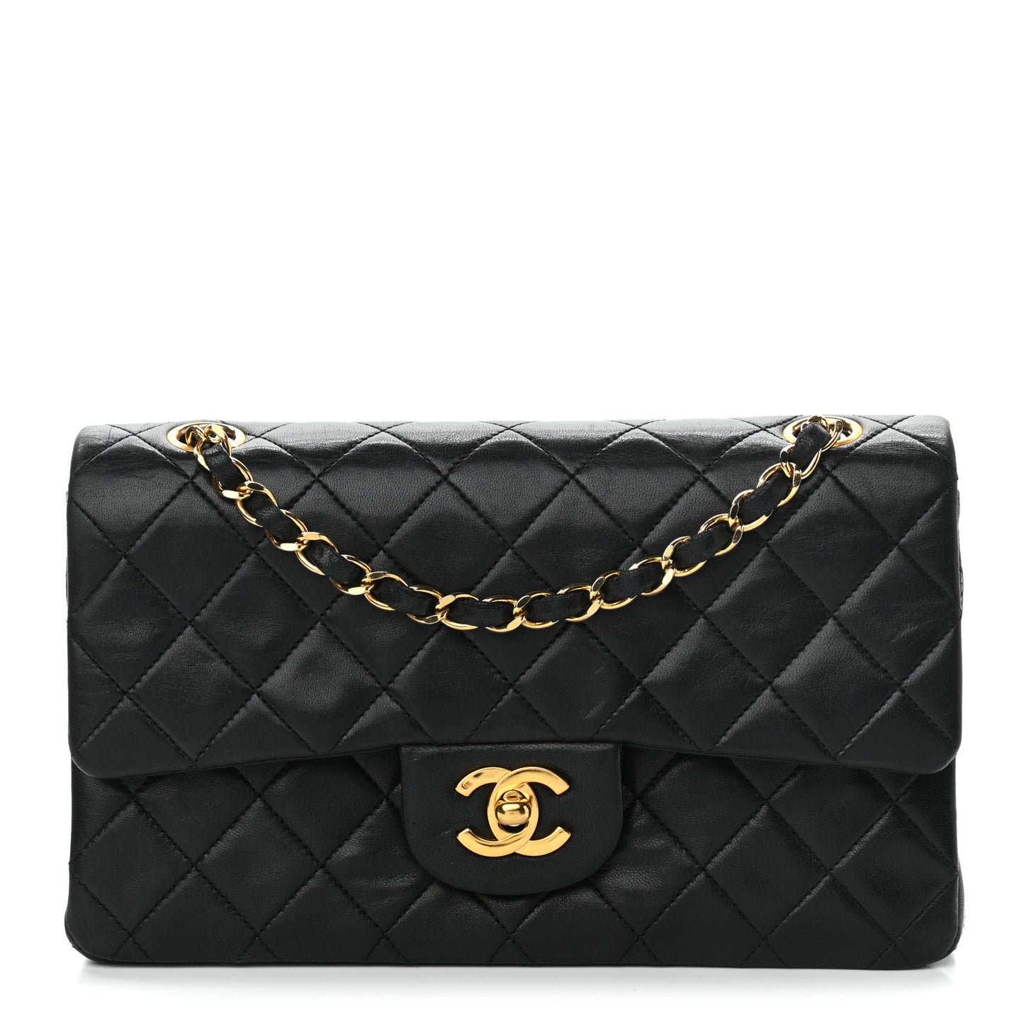 Lambskin Quilted Small Double Flap Black