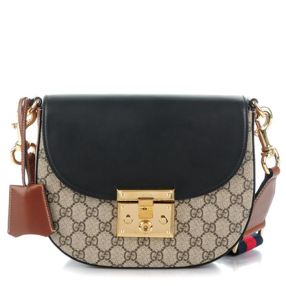 Gucci GG Supreme Monogram Web Medium Padlock Messenger Shoulder Bag Black 1 of 7