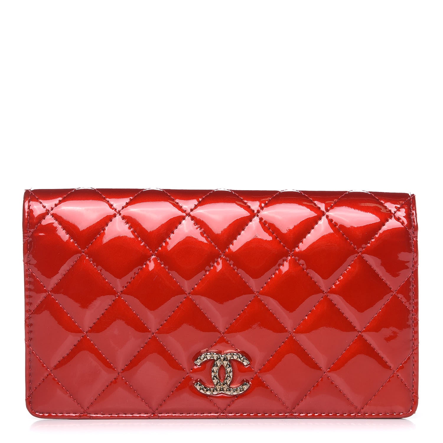 Chanel Patent Quilted Brilliant Yen Wallet Red 1 of 9