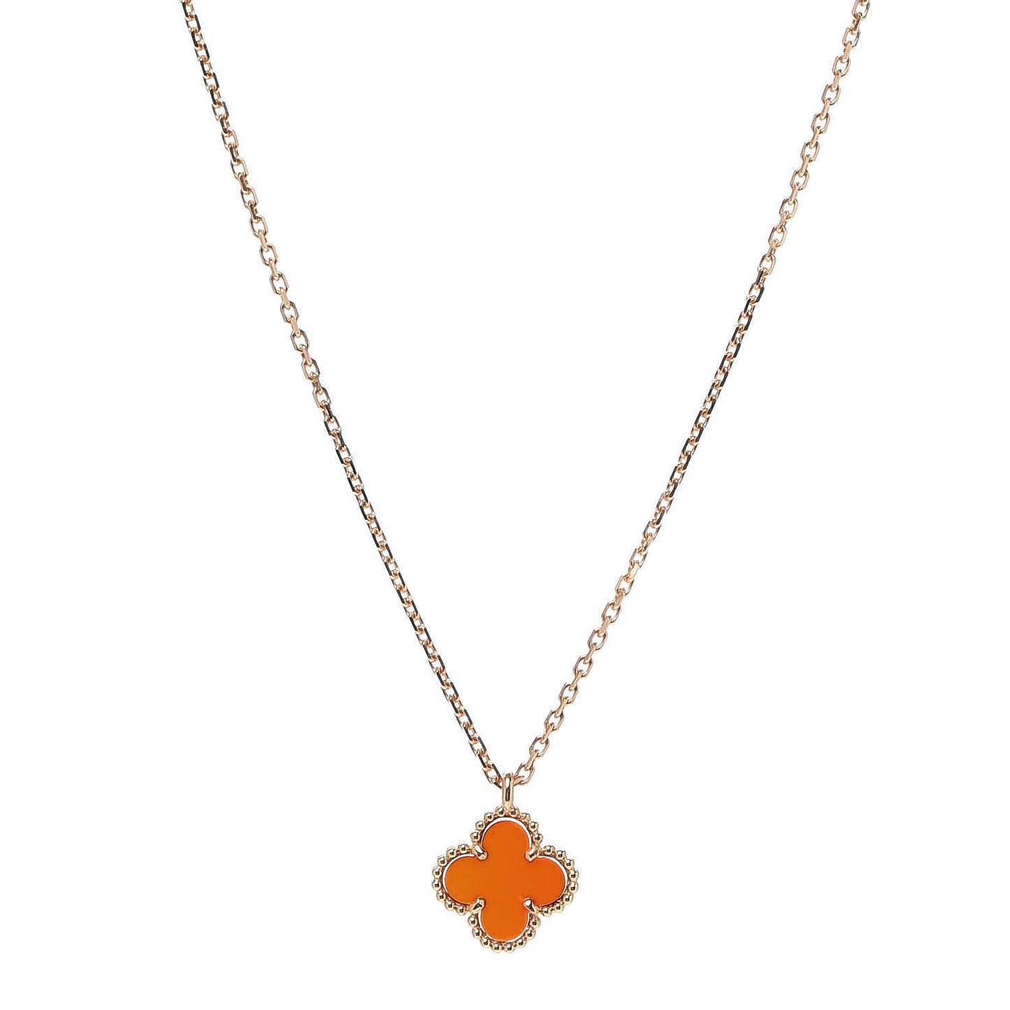 18K Rose Gold Carnelian Sweet Alhambra Pendant Necklace