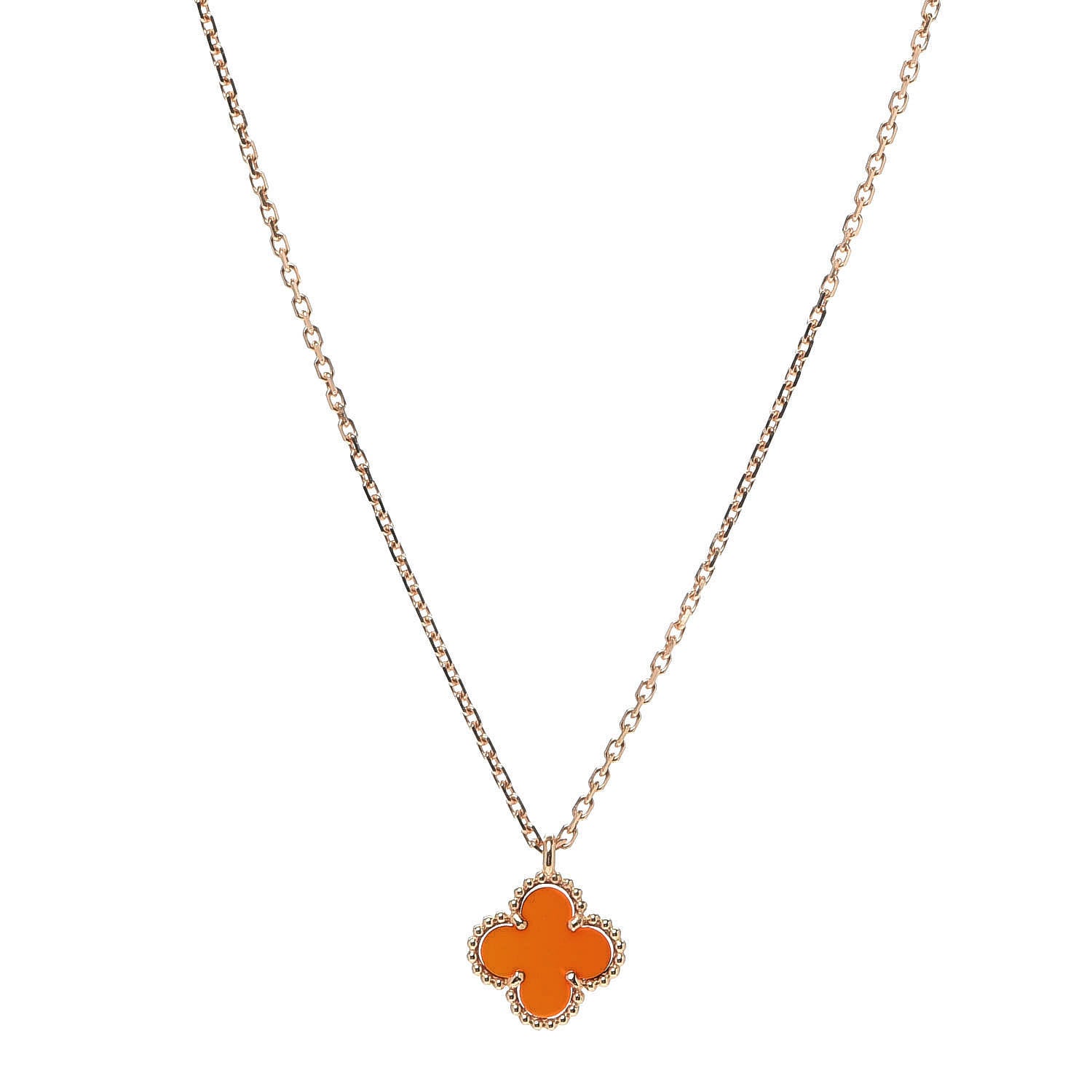 Van Cleef & Arpels 18K Rose Gold Carnelian Sweet Alhambra Pendant Necklace 1 of 5
