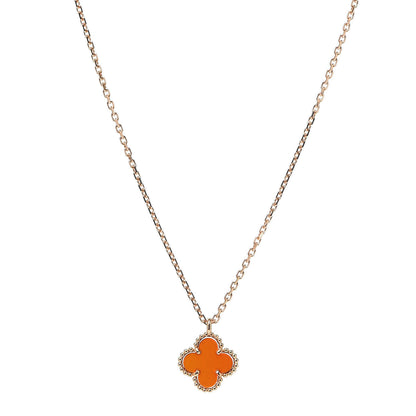 Van Cleef & Arpels 18K Rose Gold Carnelian Sweet Alhambra Pendant Necklace 1 of 5