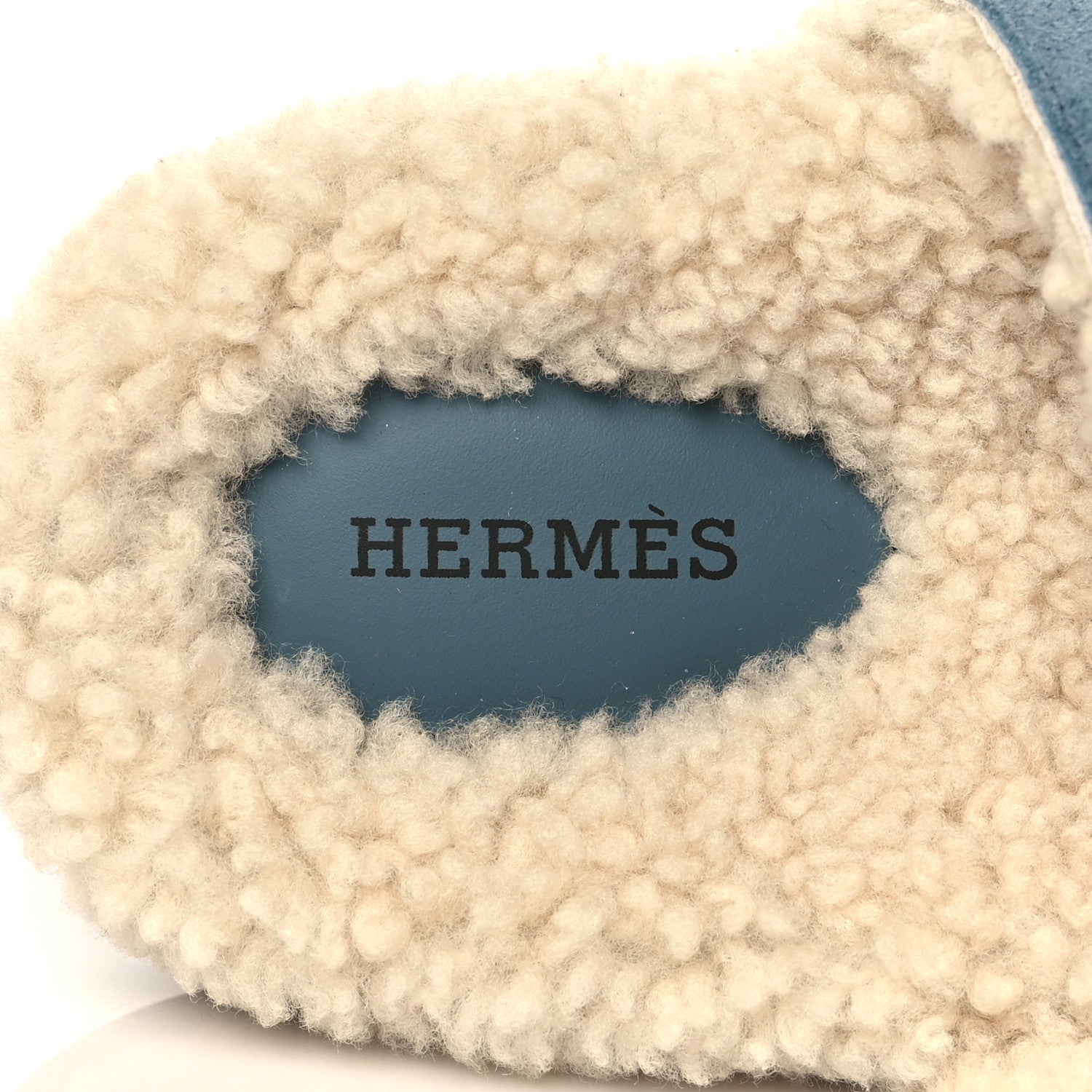 Hermes Suede Goatskin Woolskin Womens Chypre Sandals 37.5 Bleu Pinede Ecru 7 of 8