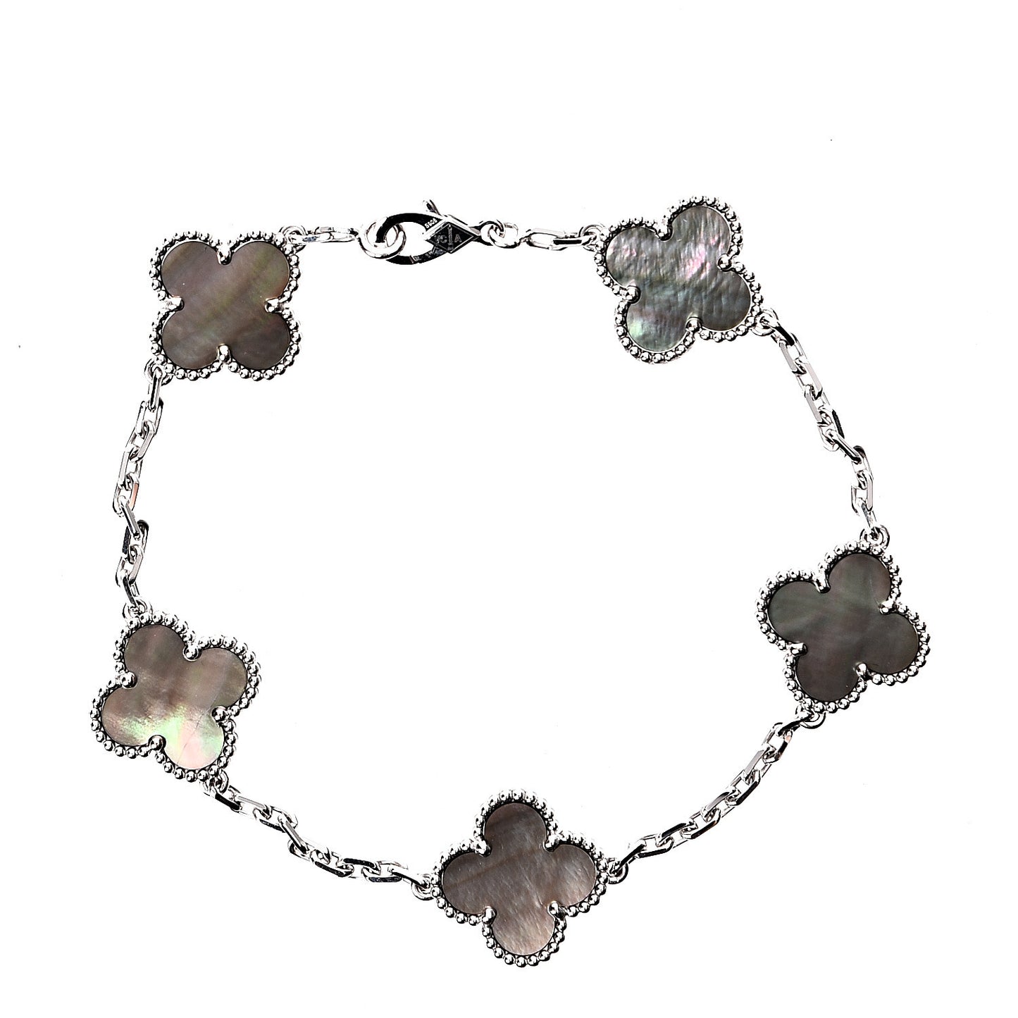 18K White Gold Grey Mother of Pearl 5 Motifs Vintage Alhambra Bracelet