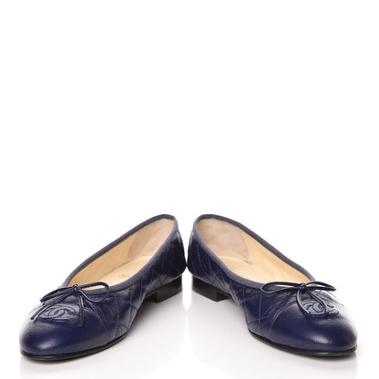 Chanel Aged Calfskin Quilted Cap Toe Ballerina Flats 37 Navy 5 of 14