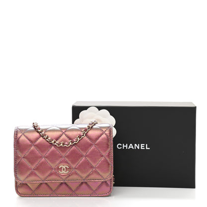 Chanel Iridescent Lambskin Quilted Mini Wallet On Chain WOC Purple 12 of 12
