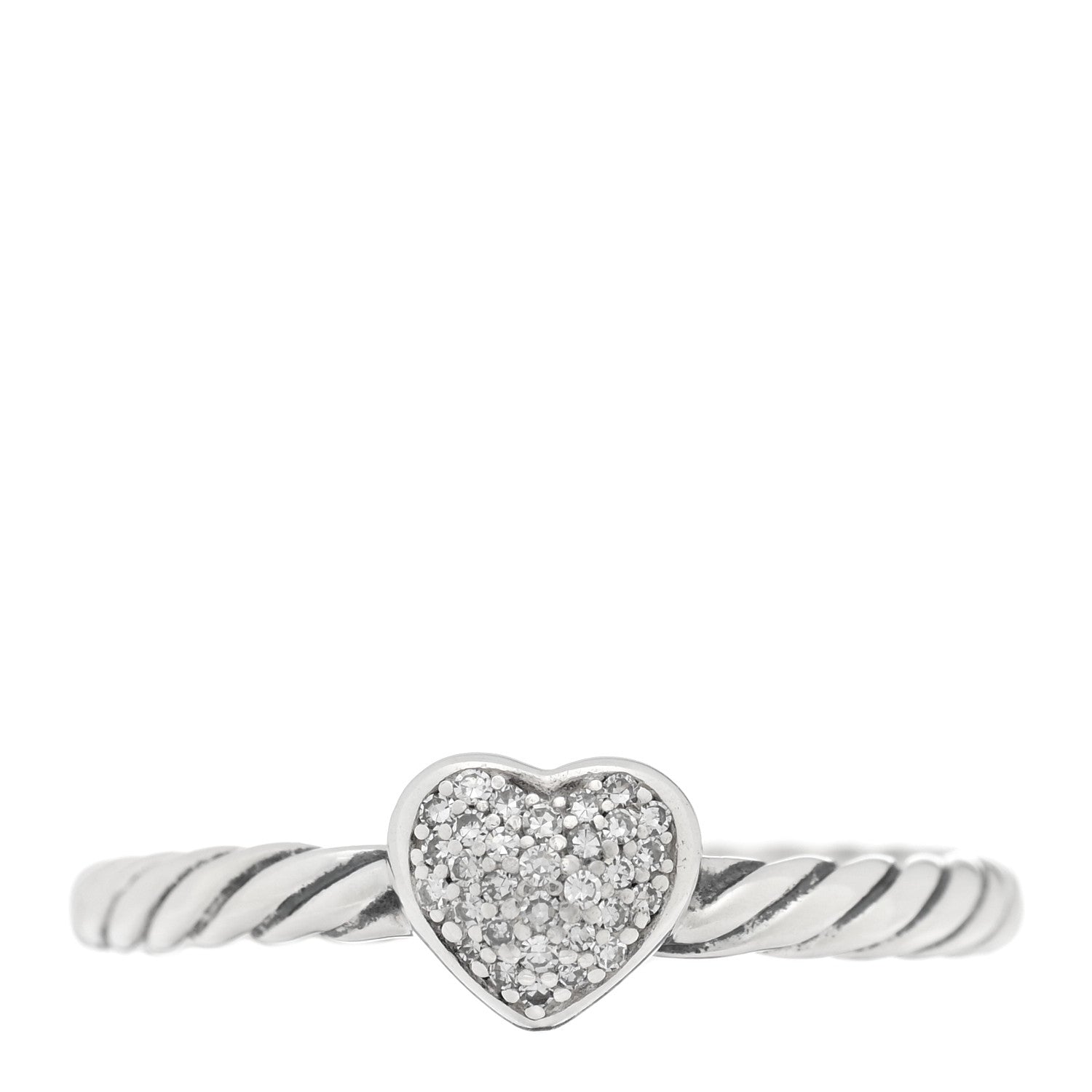 David Yurman Sterling Silver Diamond Cable Classics Heart Ring 52 6 1 of 4