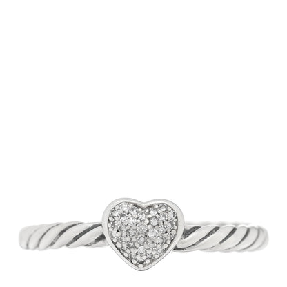 David Yurman Sterling Silver Diamond Cable Classics Heart Ring 52 6 1 of 4