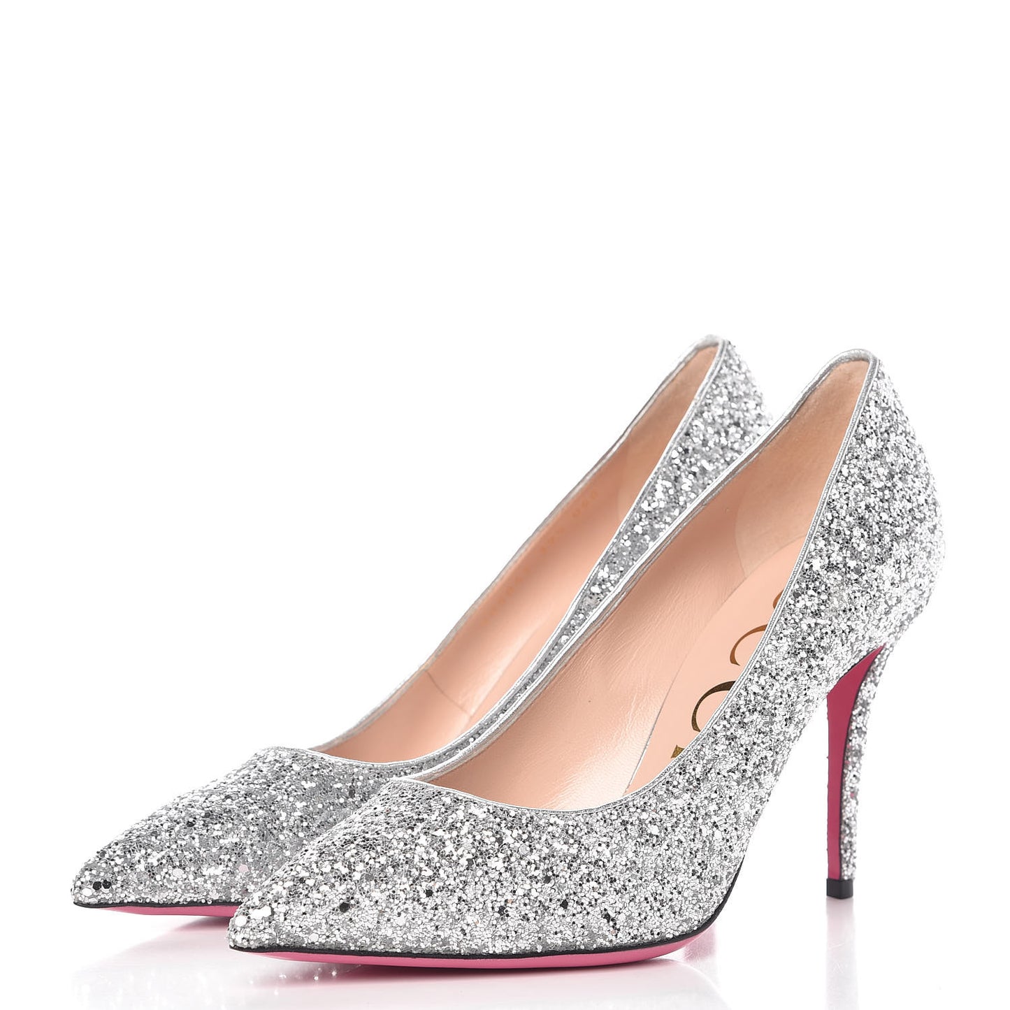 Nappa Silk Glitter Removable Crystal Heart Pumps 39.5 Argento