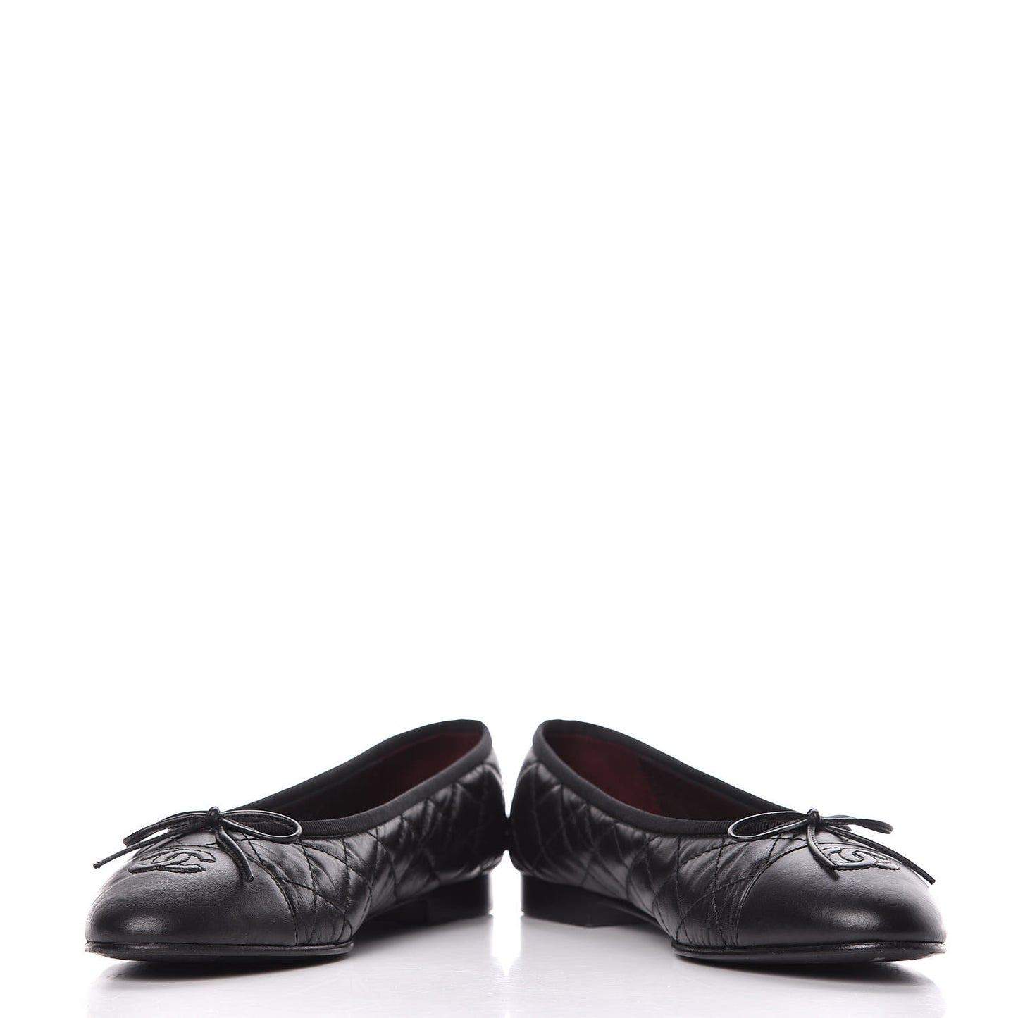 Aged Calfskin Quilted CC Cap Toe Ballerina Flats 40 Black