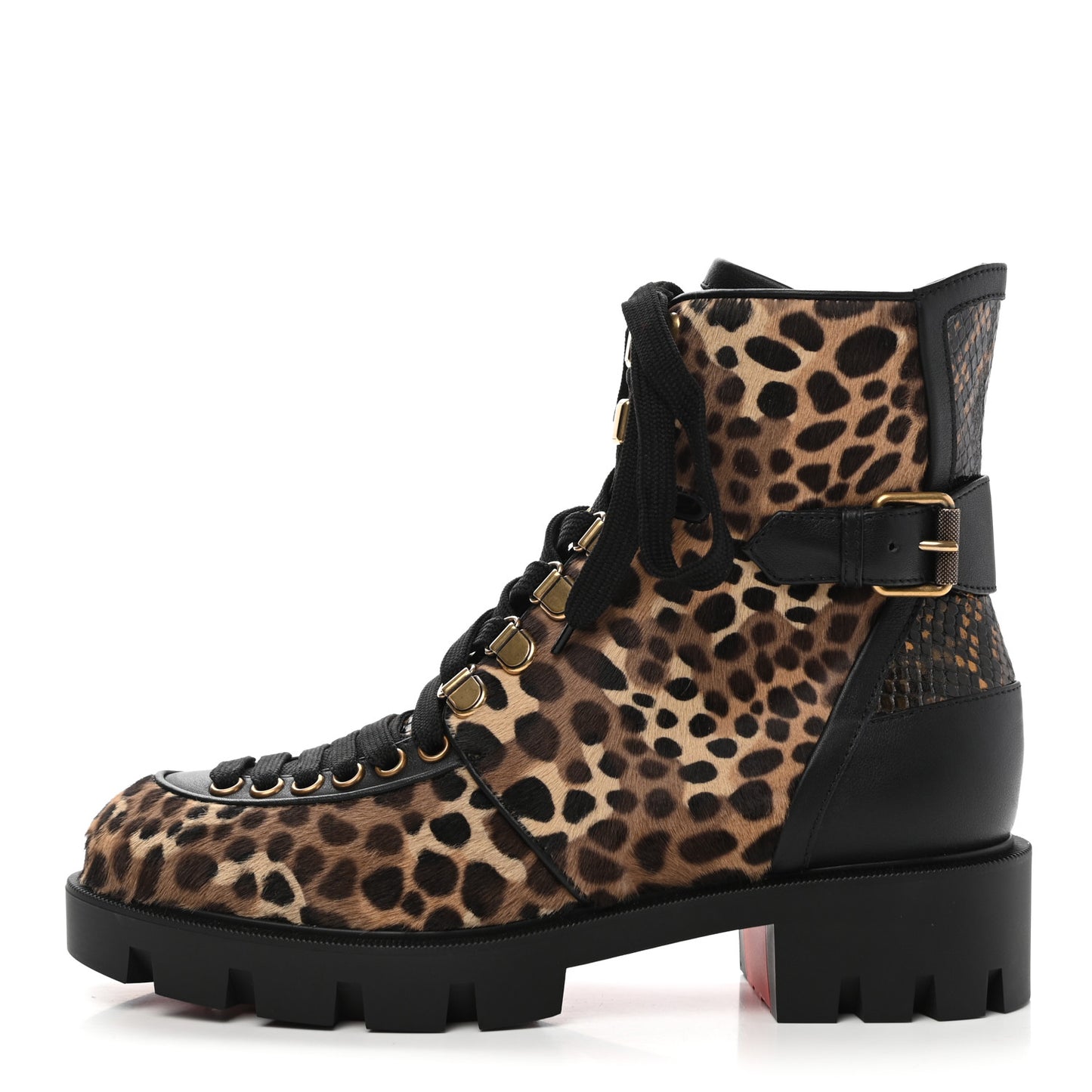 Pony Hair Calfskin Macademia Flat Combat Boots 37 Amazonia Version Multi