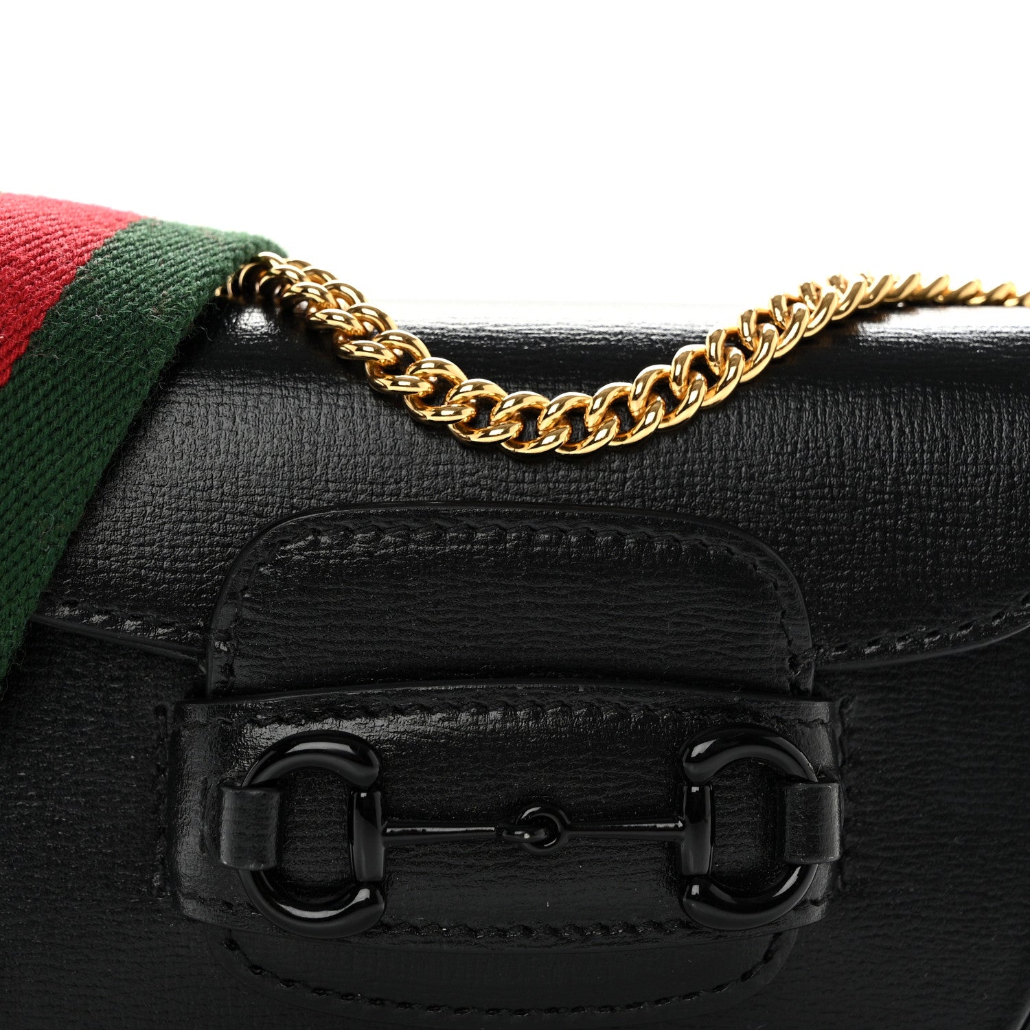 Gucci Azalea Calfskin Web Monochrome Horsebit 1955 Wallet On Strap Black 7 of 10