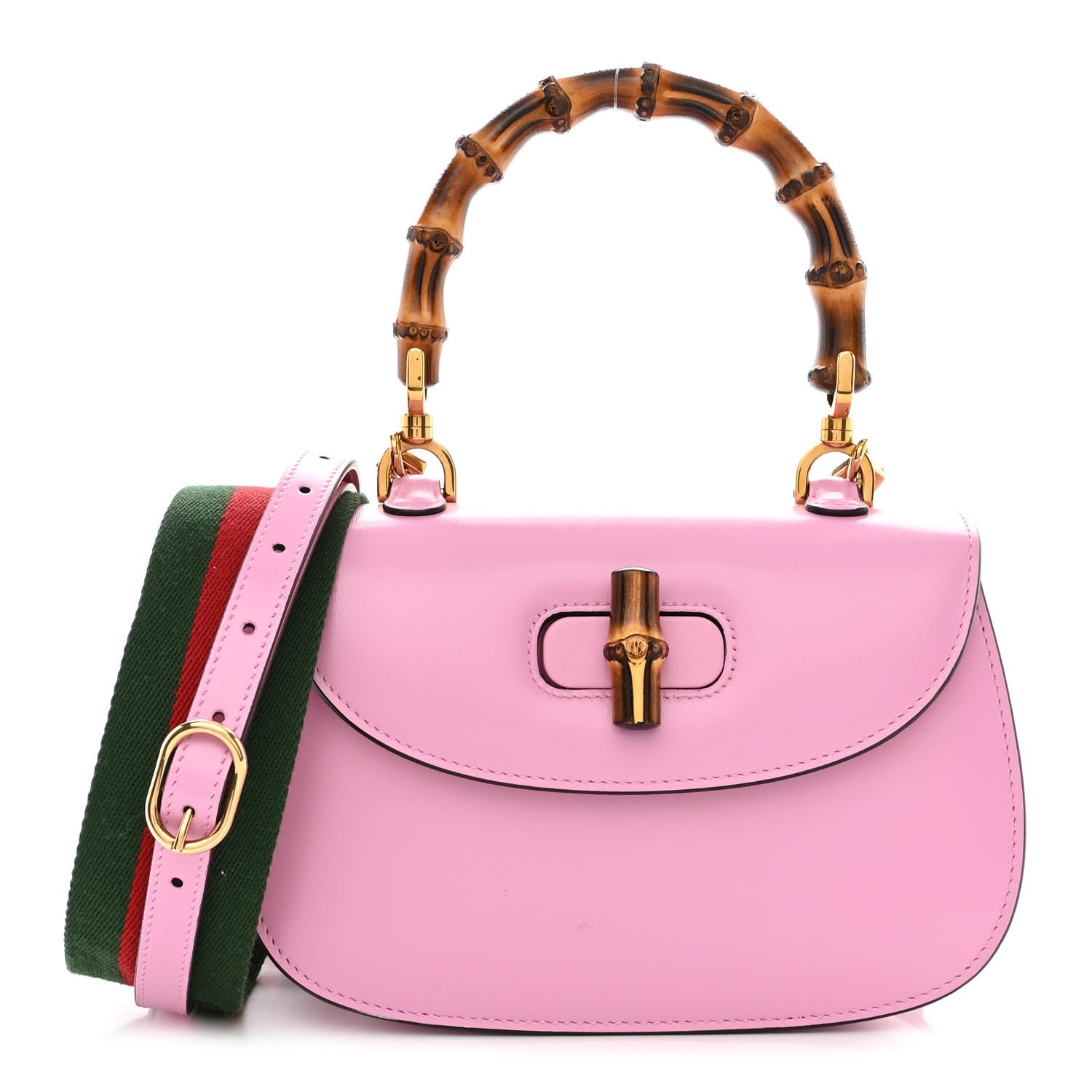 Gucci Boarded Dyana Lux Calfskin Web Small Bamboo 1947 Top Handle Bag Nice Pink 3 of 13