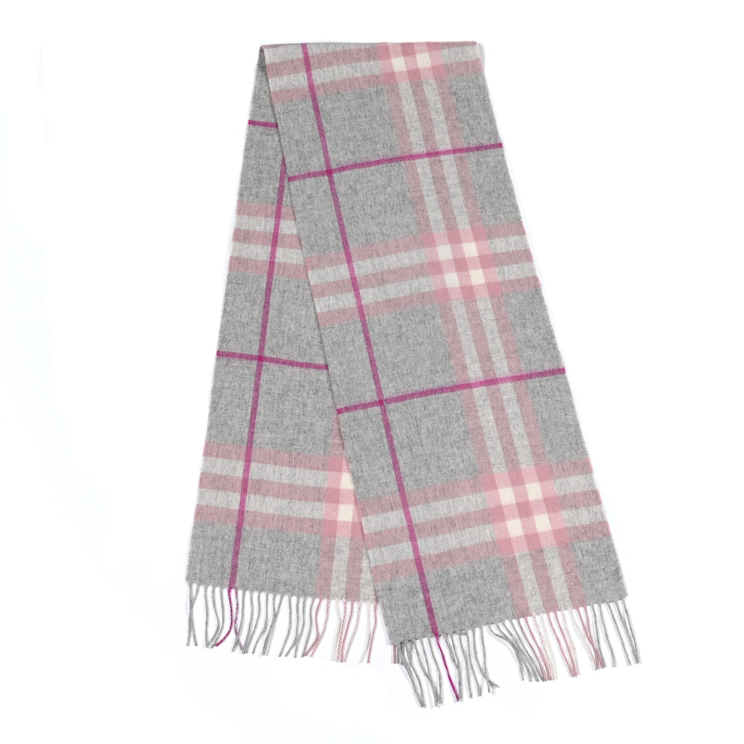 Burberry Cashmere Giant Check Fringe Scarf Grey Pink 1 of 5