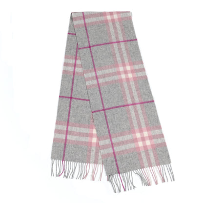 Burberry Cashmere Giant Check Fringe Scarf Grey Pink 1 of 5