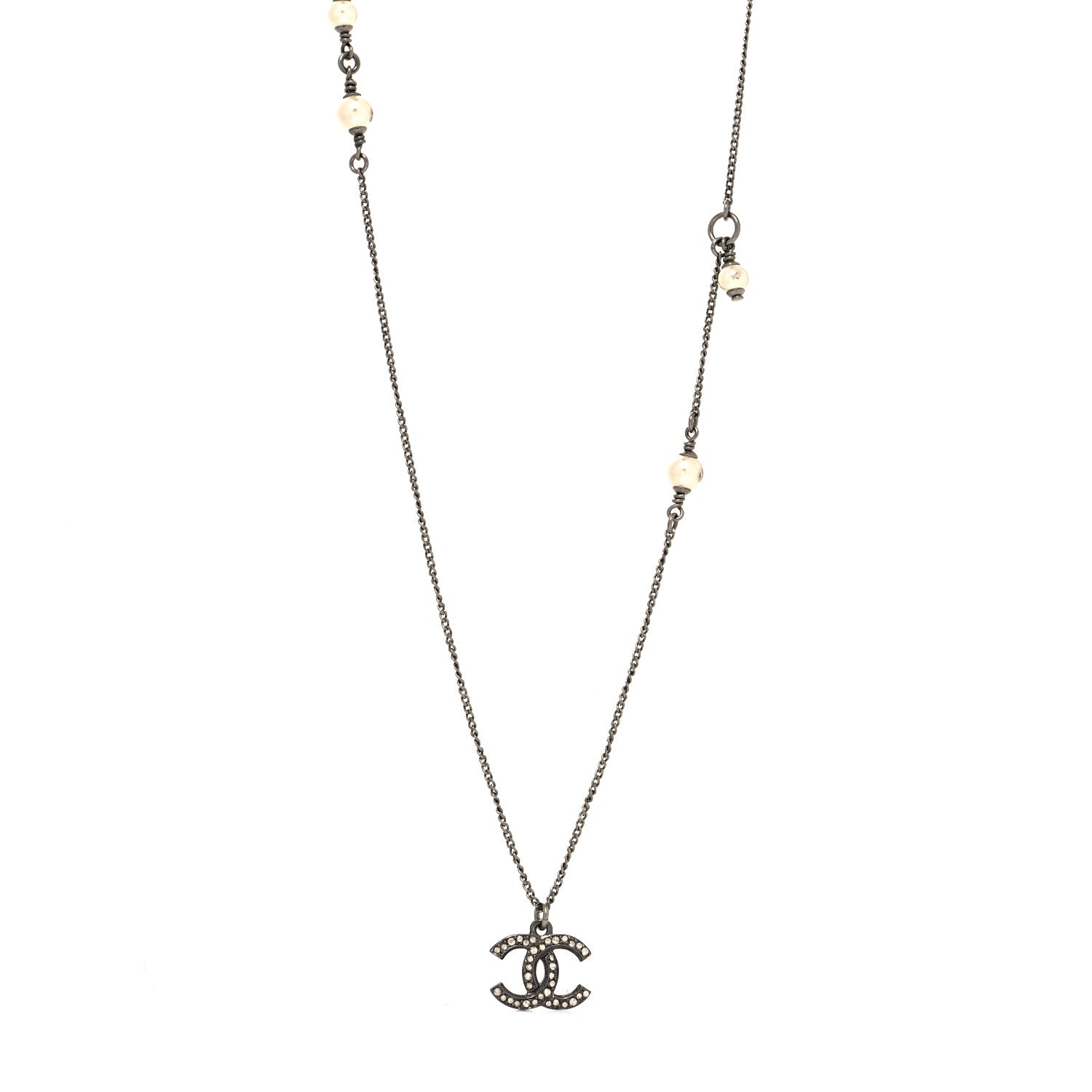 Chanel Ruthenium Crystal Pearl CC Pendant Necklace 1 of 5