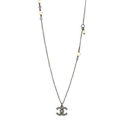 Chanel Ruthenium Crystal Pearl CC Pendant Necklace 1 of 5
