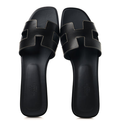 Hermes Box Calfskin Oran Sandals 41 Black 2 of 10