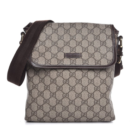 Gucci GG Supreme Monogram Selleria Calfskin Small Flap Messenger Bag Beige Ebony Cocoa Dark Chocolate 1 of 10