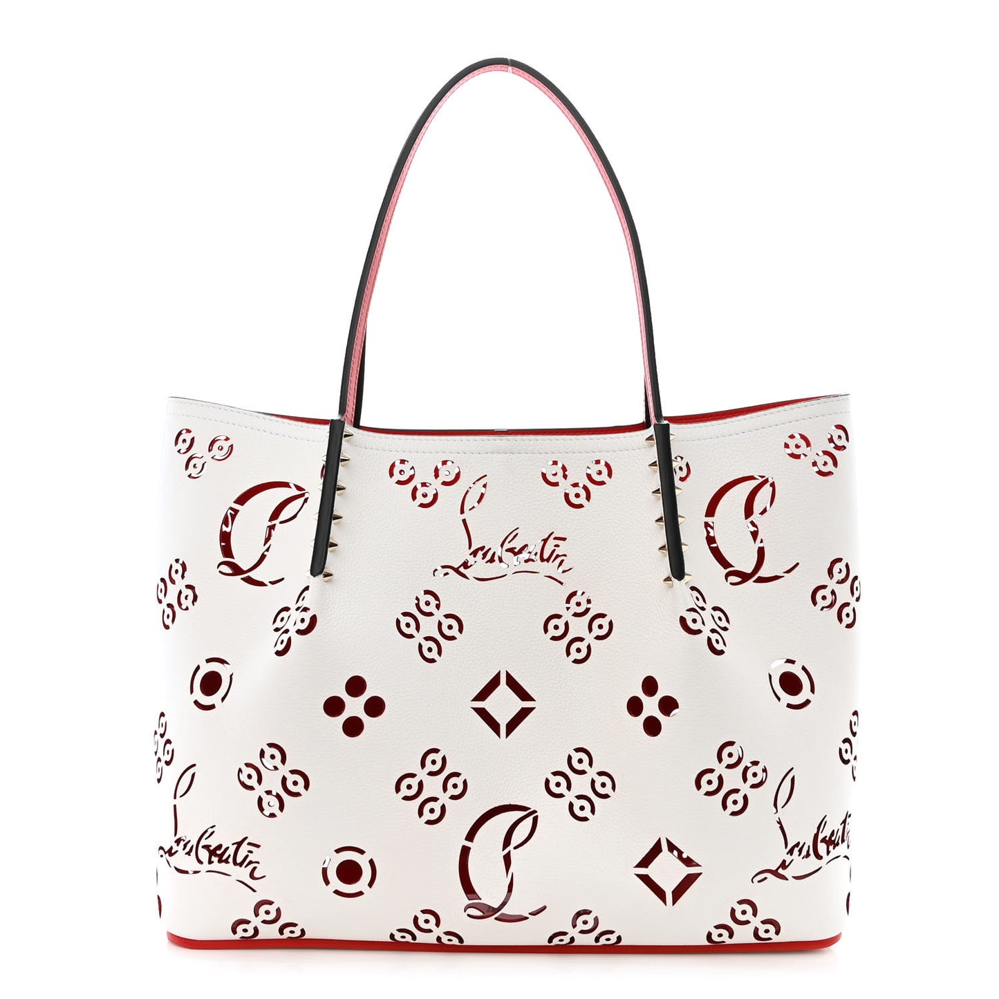 Calfskin Perforated Large Loubinthesky Cabarock Spikes Tote Snow