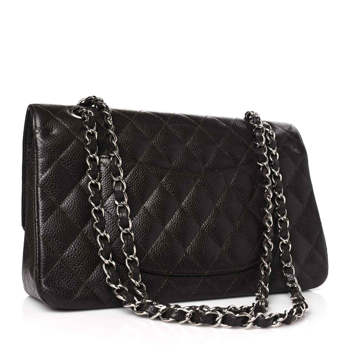 Caviar Quilted Medium Double Flap Brown