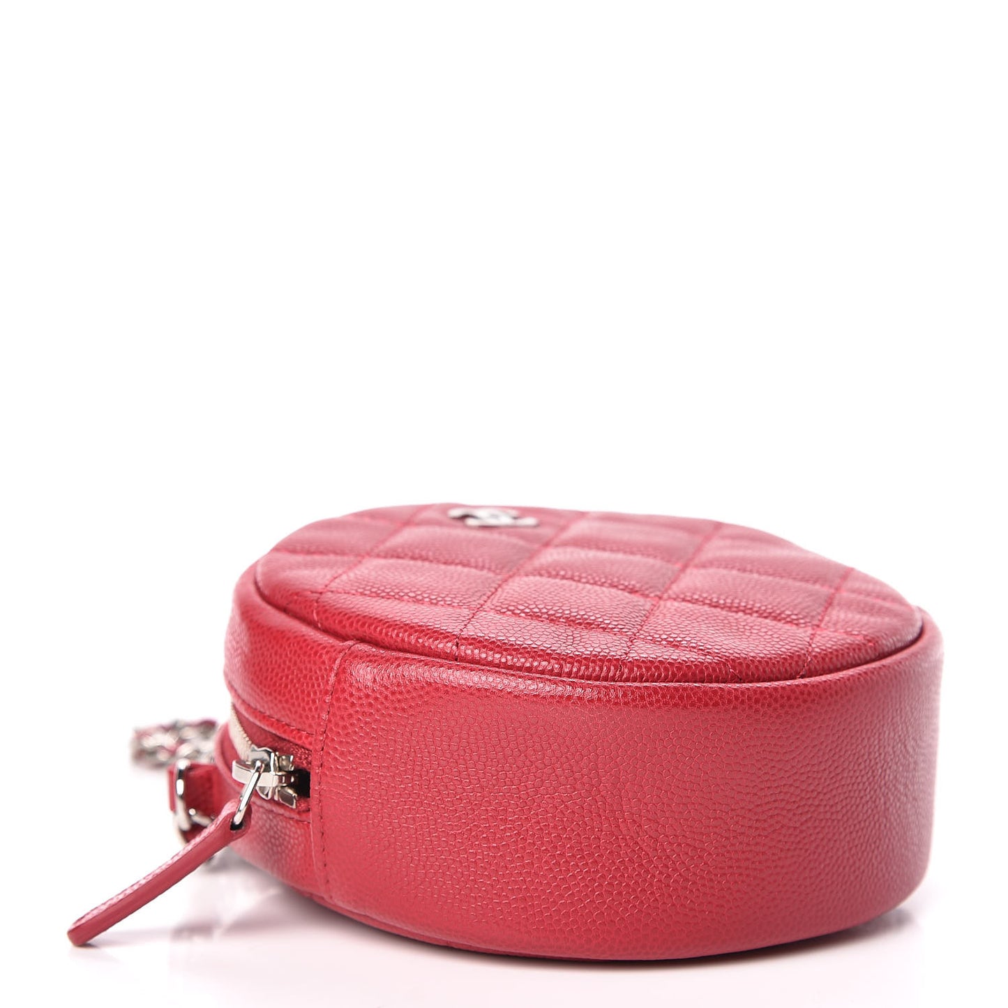 Shiny Caviar Quilted Round Clutch With Chain Pink