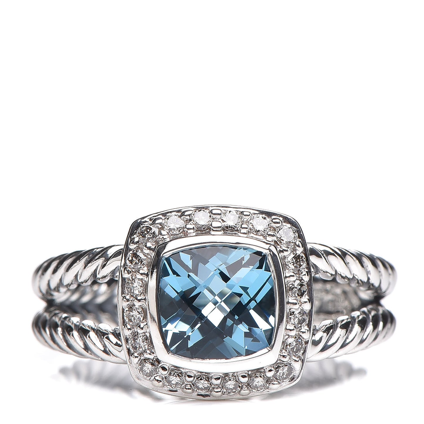 Sterling Silver Diamond Blue Topaz 7mm Petite Albion Ring 54 7