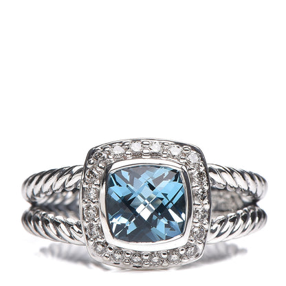 David Yurman Sterling Silver Diamond Blue Topaz 7mm Petite Albion Ring 54 7 1 of 5