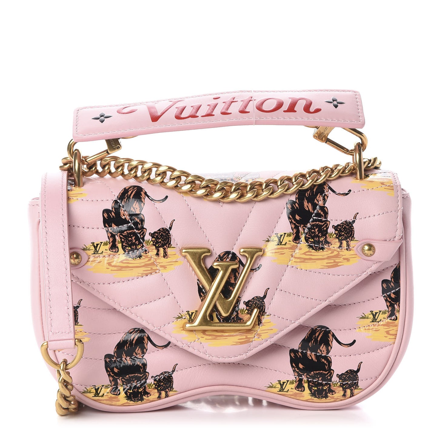 Calfskin Leopard Print New Wave Chain PM Light Pink