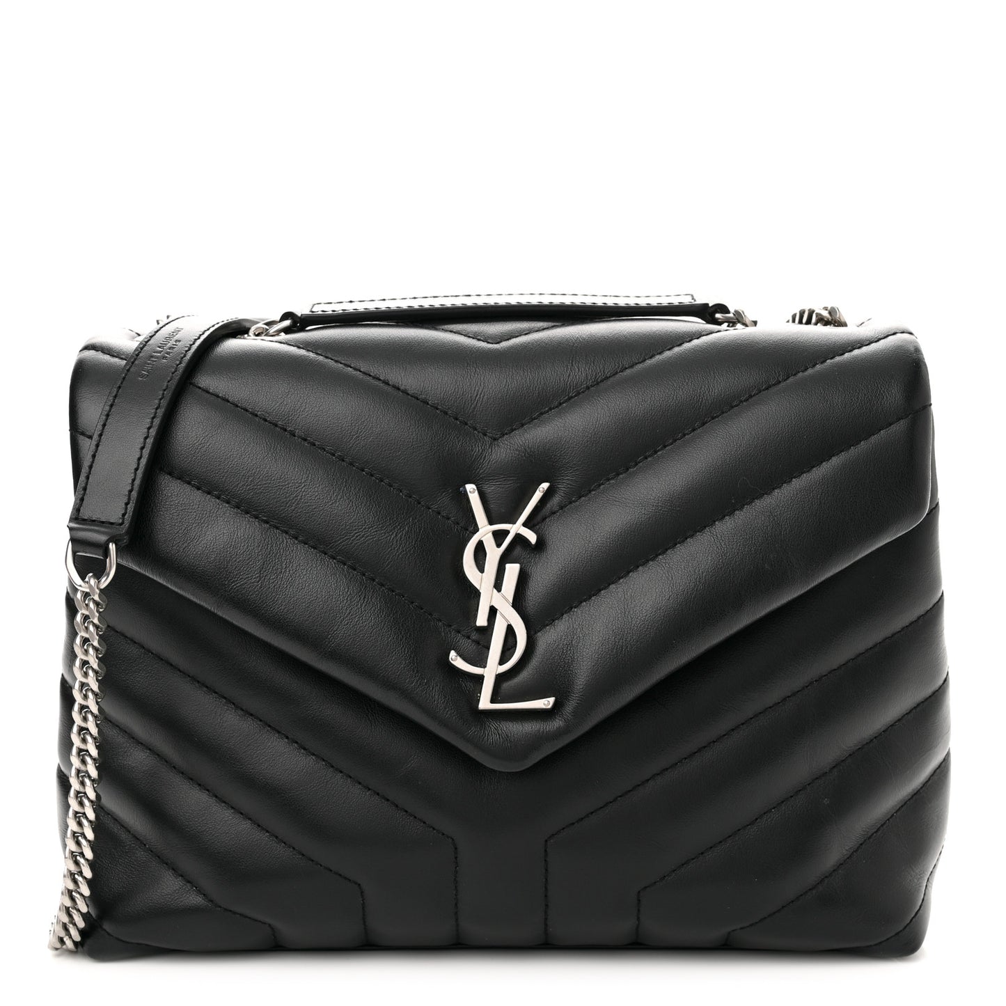 Calfskin Y Quilted Monogram Small Loulou Chain Satchel Black