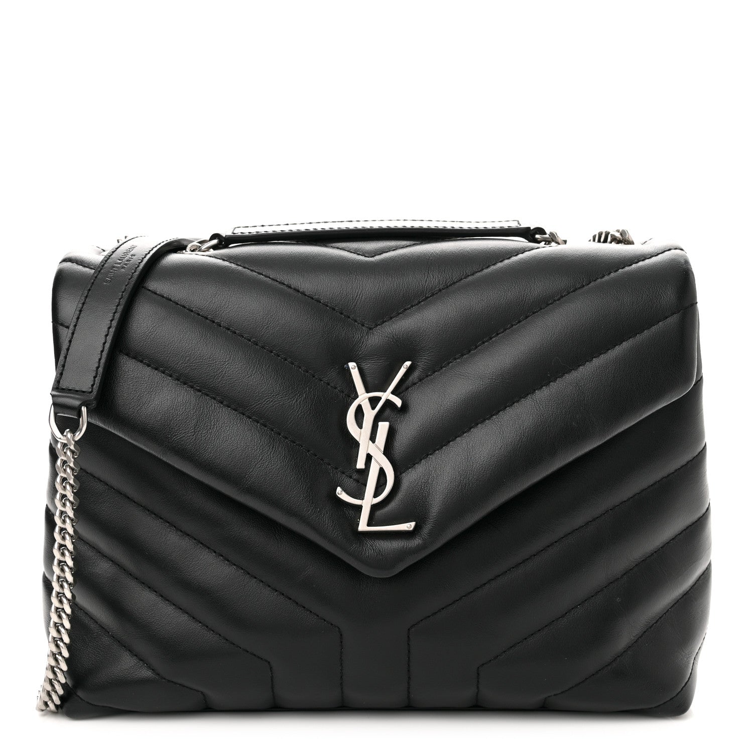 Saint Laurent Calfskin Y Quilted Monogram Small Loulou Chain Satchel Black 1 of 10