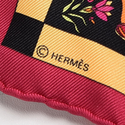 Hermes Silk Fantaisies Indiennes Pocket Square Framboise Noir Canard 6 of 8