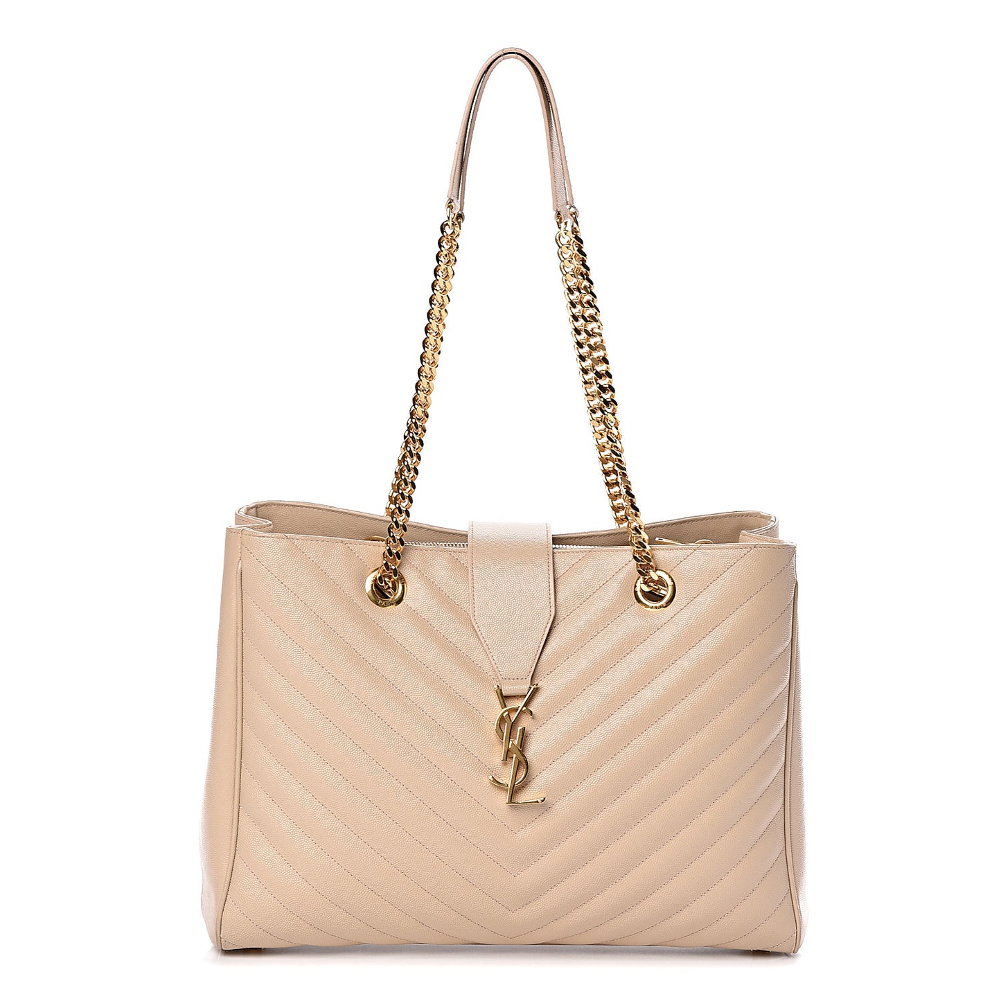 Grain De Poudre Matelasse Chevron Monogram Shopping Bag Nude Powder