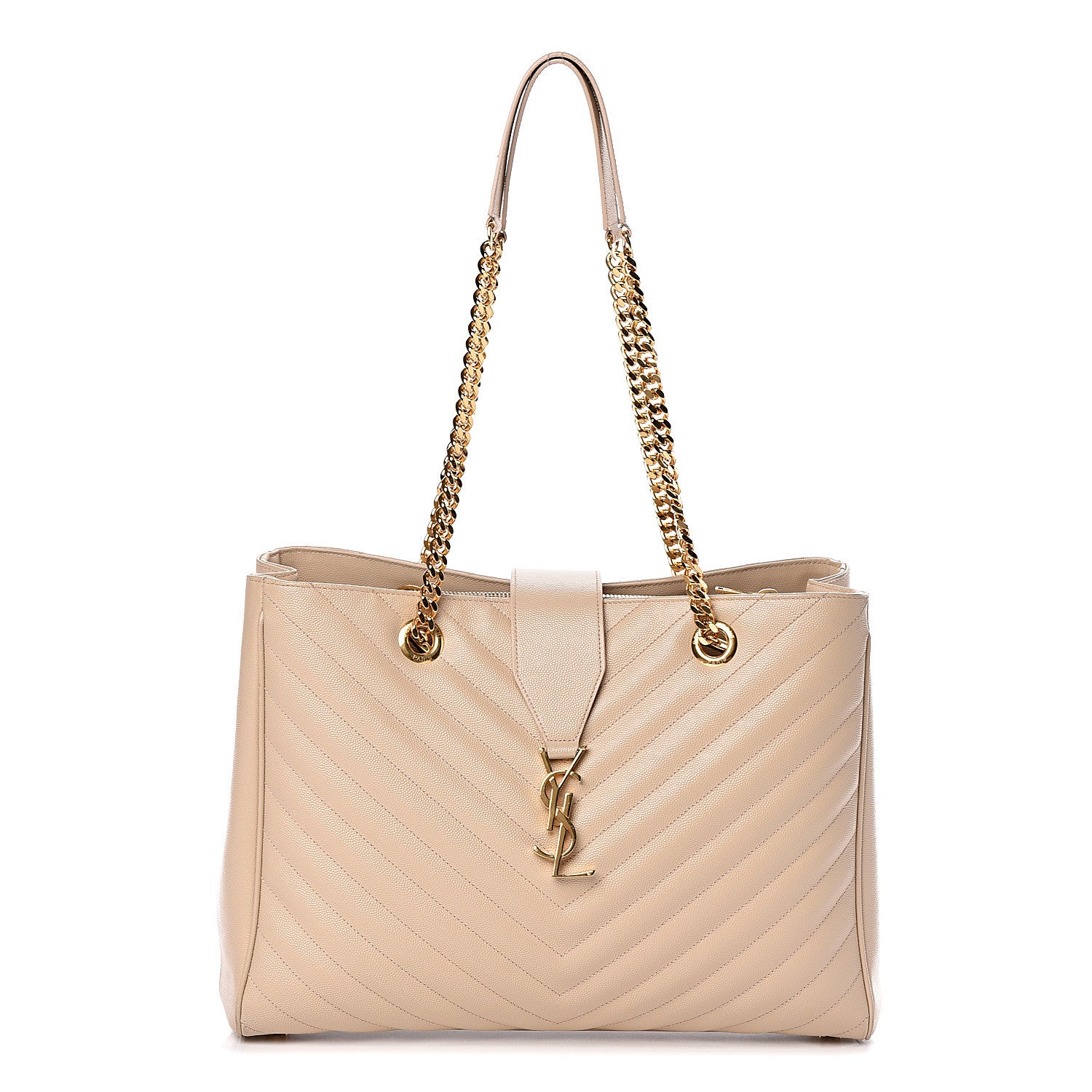 Saint Laurent Grain De Poudre Matelasse Chevron Monogram Shopping Bag Nude Powder 1 of 17