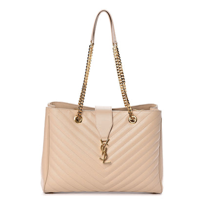 Saint Laurent Grain De Poudre Matelasse Chevron Monogram Shopping Bag Nude Powder 1 of 17
