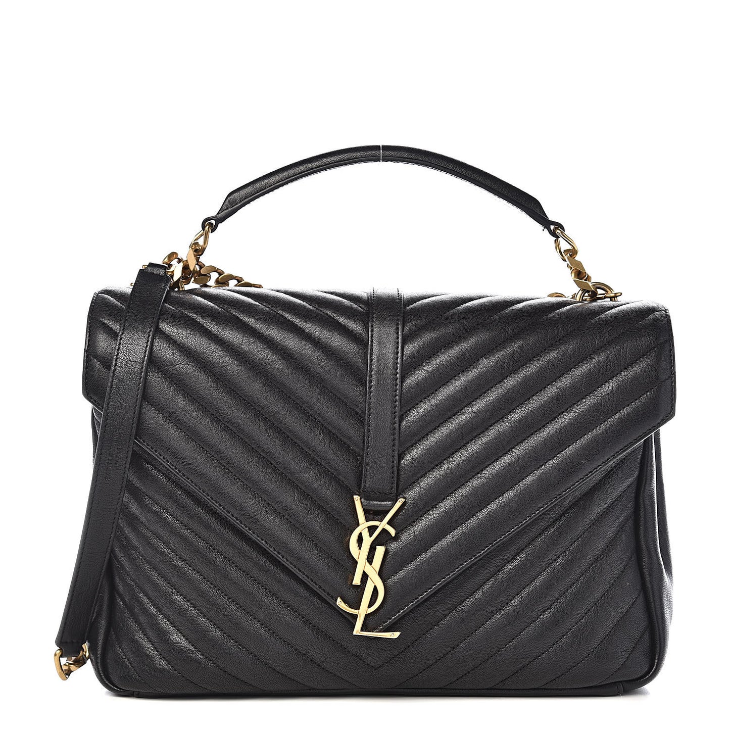 Sheepskin Matelasse Chevron Monogram Large College Satchel Black