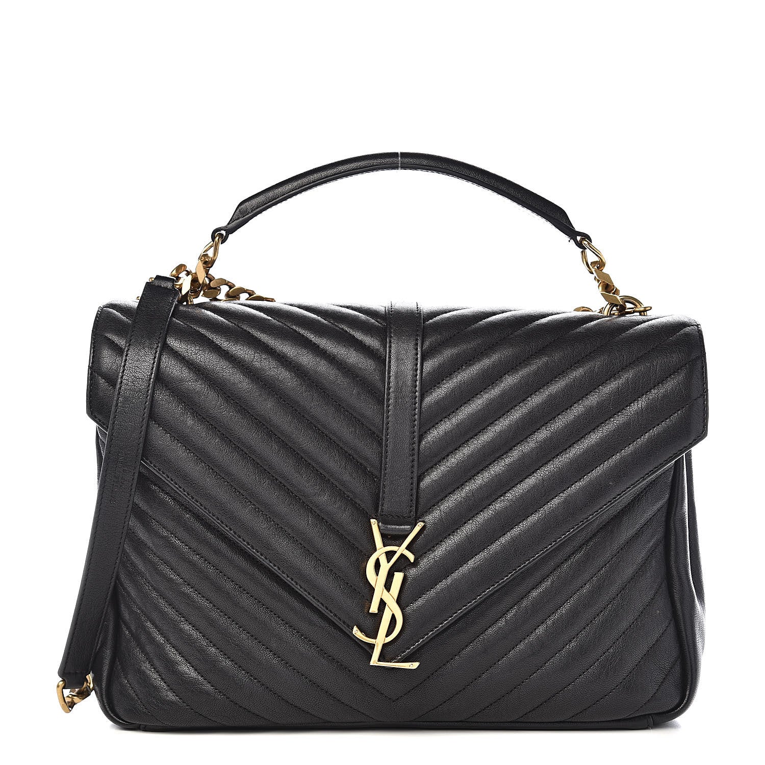 Saint Laurent Sheepskin Matelasse Chevron Monogram Large College Satchel Black 1 of 13