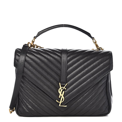 Saint Laurent Sheepskin Matelasse Chevron Monogram Large College Satchel Black 1 of 13