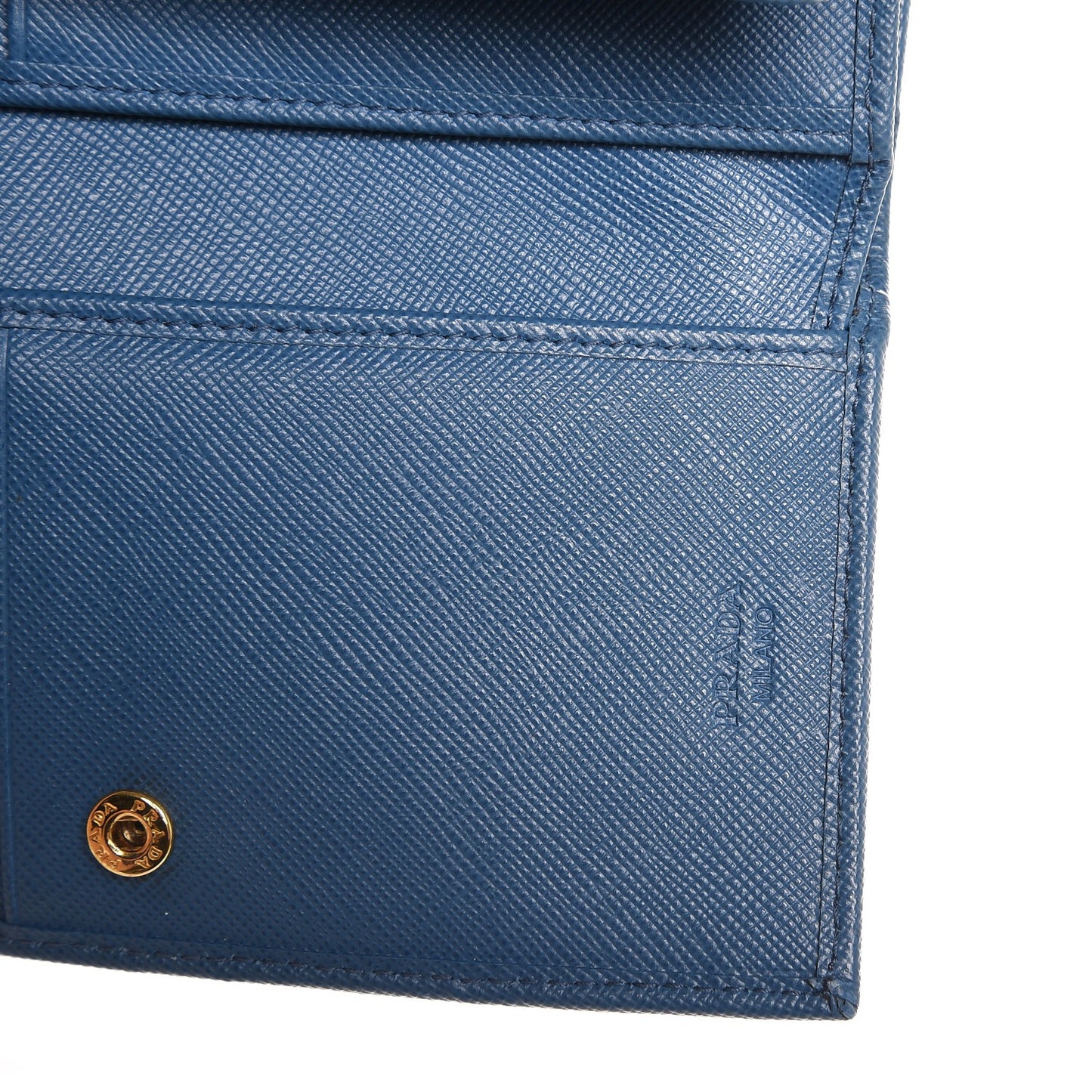 Saffiano Metal Compact Snap Tri-Fold Wallet Cobalto