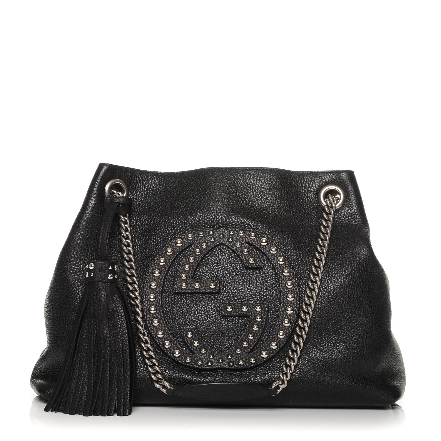Gucci Pebbled Calfskin Studded Medium Soho Chain Shoulder Bag Black 1 of 6