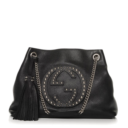 Gucci Pebbled Calfskin Studded Medium Soho Chain Shoulder Bag Black 1 of 6