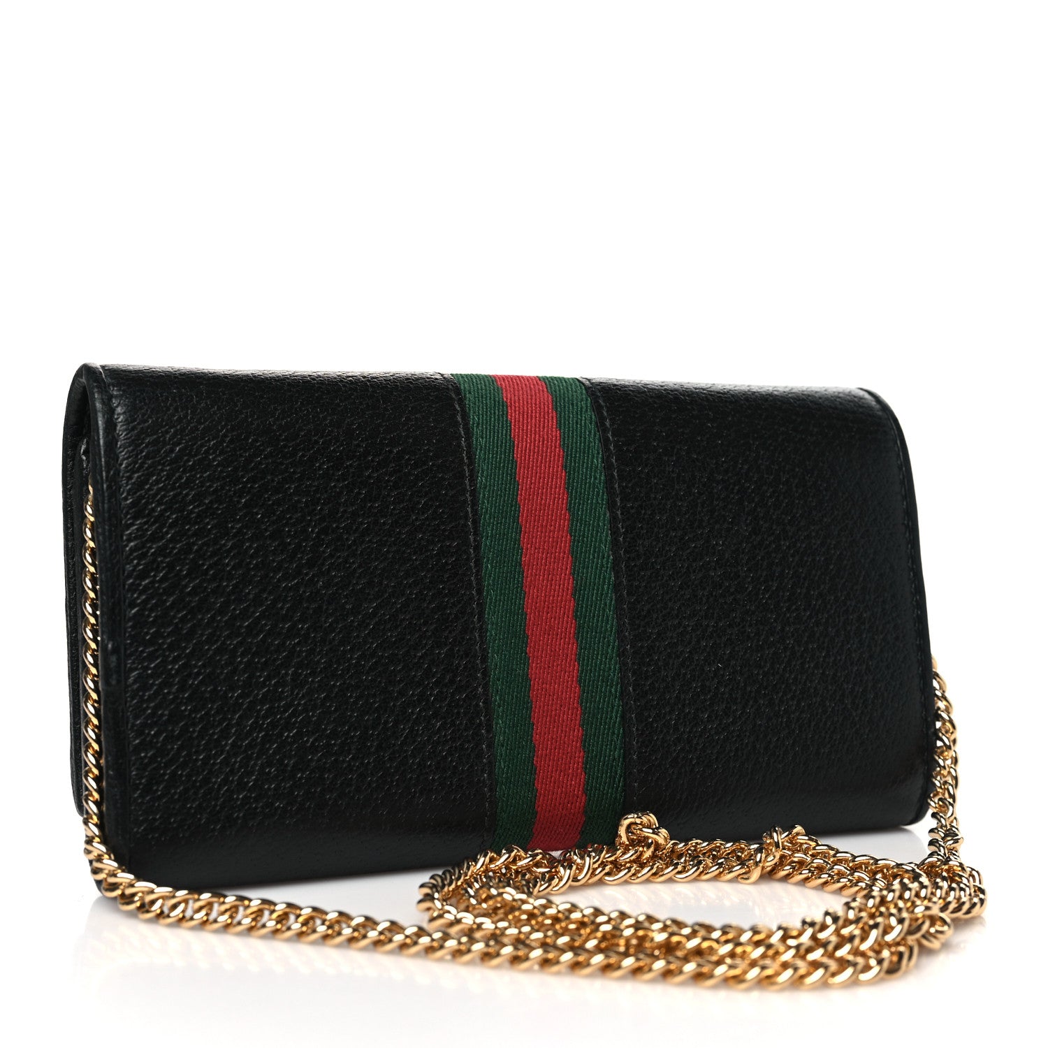 Gucci Textured Calfskin Web Ophidia Wallet On Chain Black 3 of 10