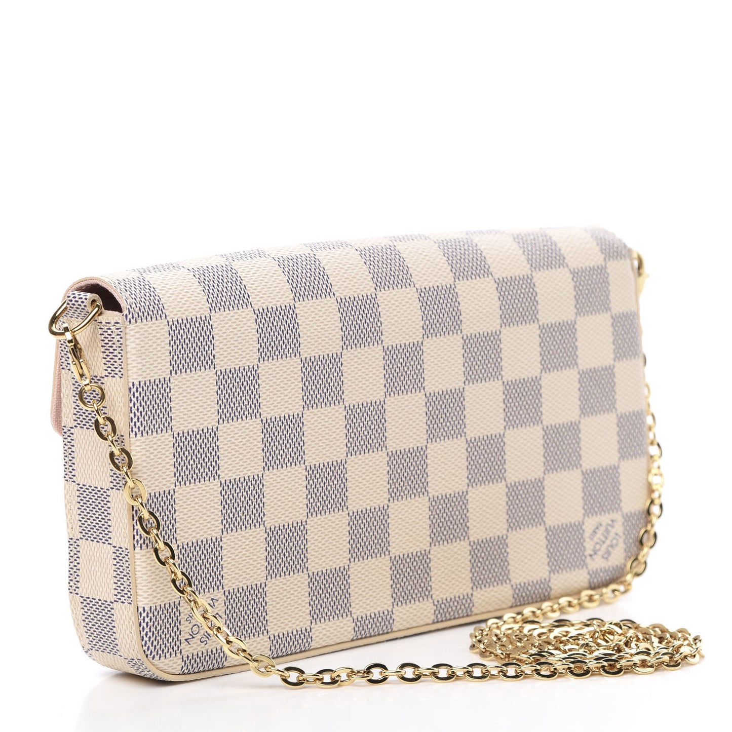 Damier Azur Pochette Felicie Chain Wallet Rose Ballerine