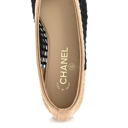 Chanel Raffia Cap Toe Ballerina Flats 38 Black Beige 7 of 10