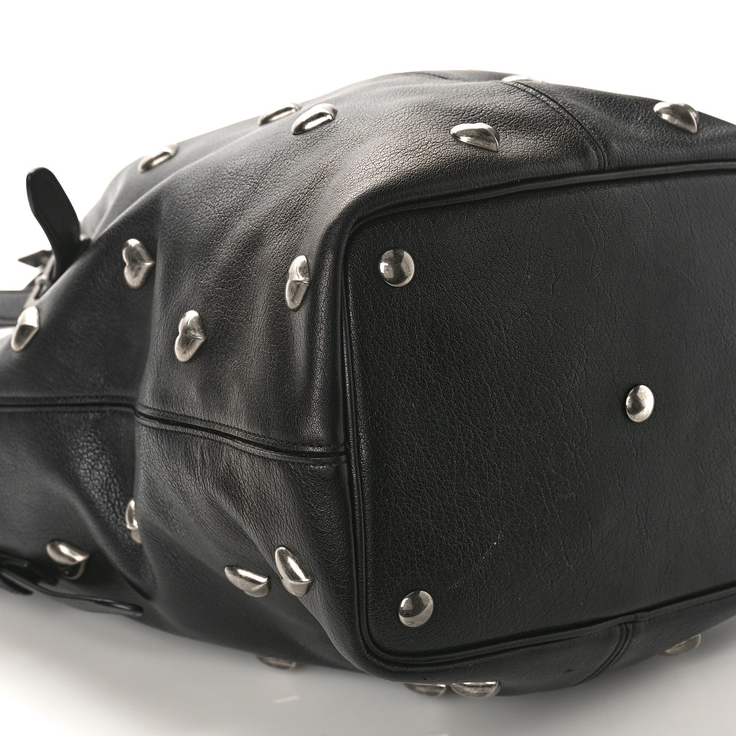Saint Laurent Lambskin Medium Heart Studded Riva Bucket Bag Black 8 of 9