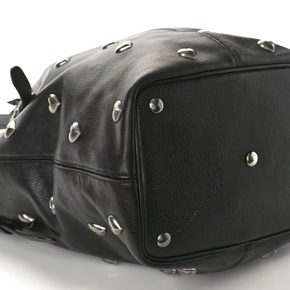 Saint Laurent Lambskin Medium Heart Studded Riva Bucket Bag Black 8 of 9