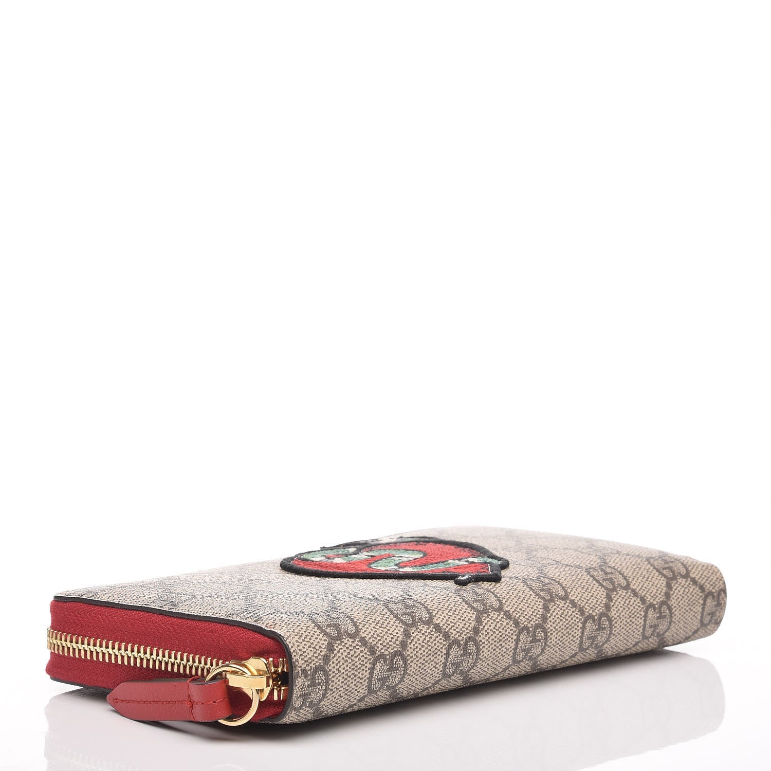 Gucci GG Supreme Monogram Kingsnake Heart Embroidered Zip Around Wallet Red 4 of 7
