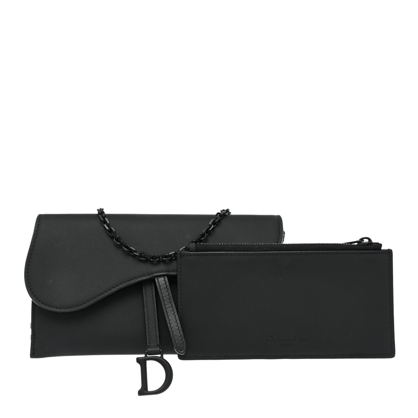 Ultra Matte Calfskin Saddle Chain Wallet Pouch Black