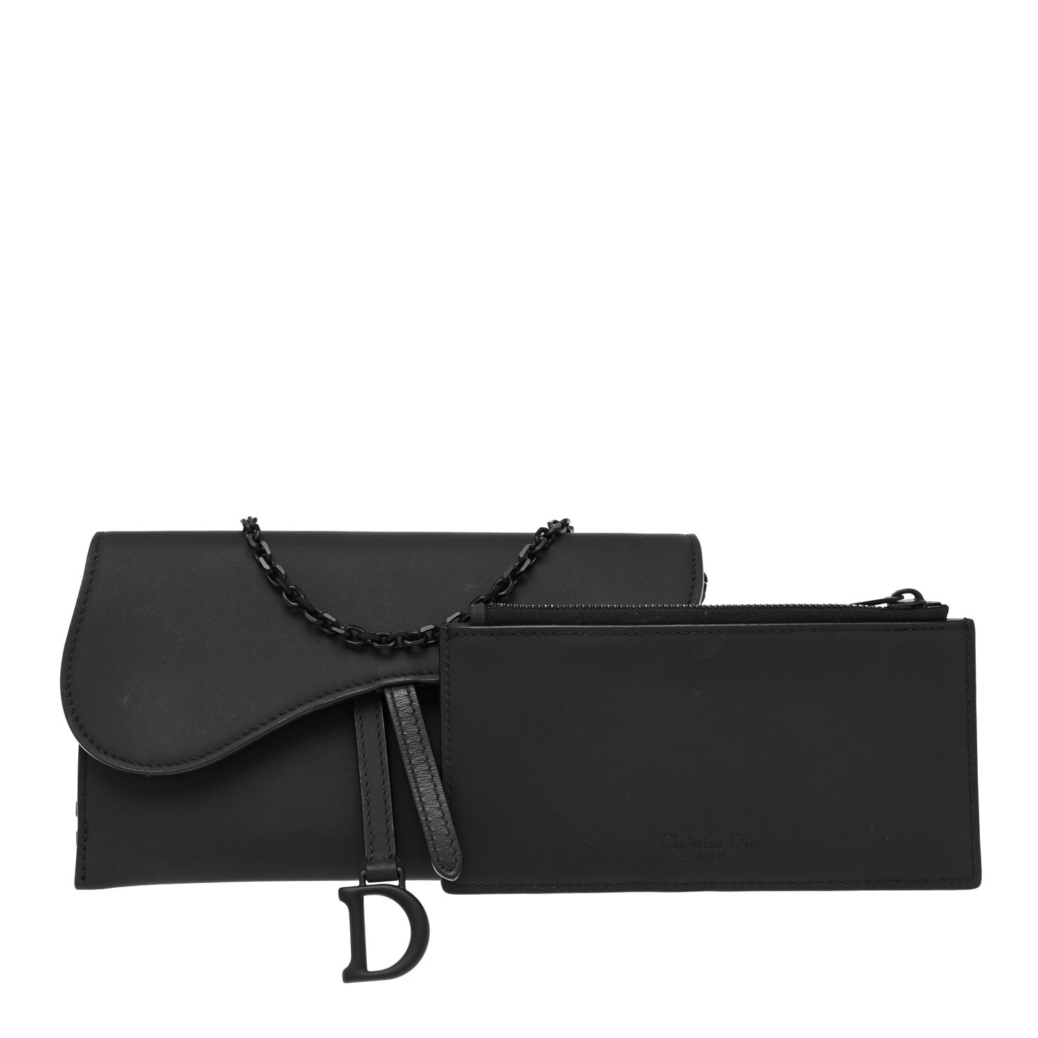 Christian Dior Ultra Matte Calfskin Saddle Chain Wallet Pouch Black 1 of 18